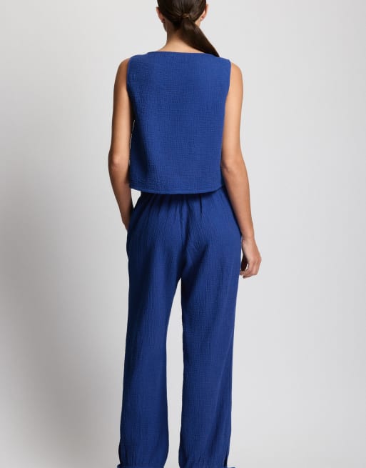 Ralph Lauren Double cotton gauze top & pant beach set in blue, 2 of 3