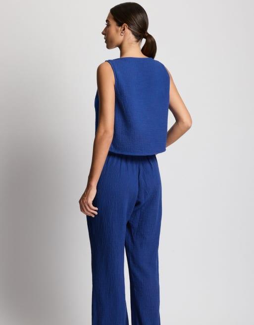 Ralph Lauren Double cotton gauze top & pant beach set in blue, 3 of 3