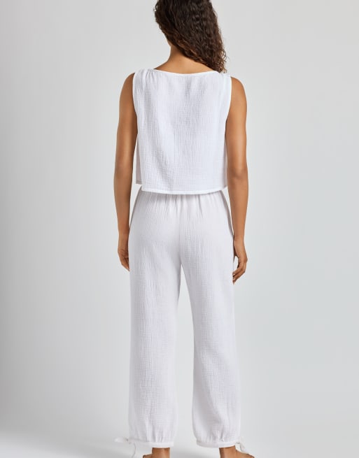 Ralph Lauren Double cotton gauze top & pant beach set in white, 2 of 3