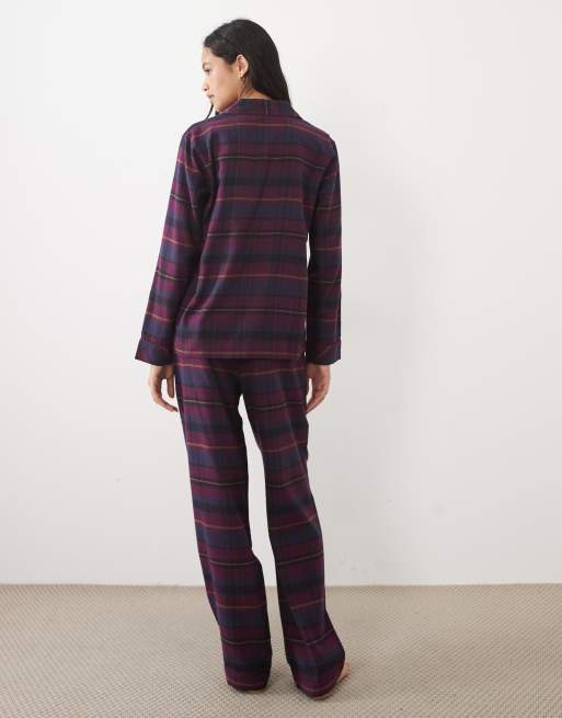 Ralph Lauren Long sleeve brushed cotton pyjama set in burgandy plaid, 4 of 4
