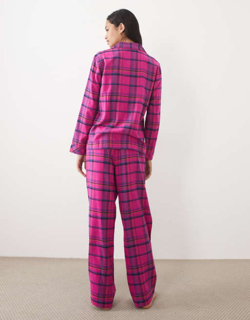 Ralph Lauren Long sleeve brushed cotton pyjama set in pink plaid, 4 of 4