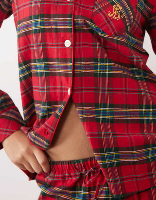 Ralph Lauren Long sleeve brushed cotton pyjama set in red plaid, 2 of 4
