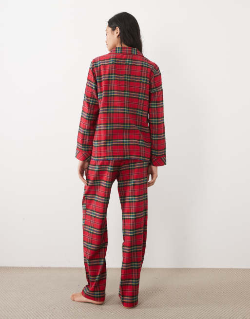 Ralph Lauren Long sleeve brushed cotton pyjama set in red plaid, 4 of 4