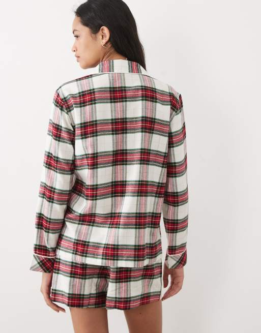 Ralph Lauren Long sleeve brushed cotton short pyjama set in cream plaid, 4 of 4