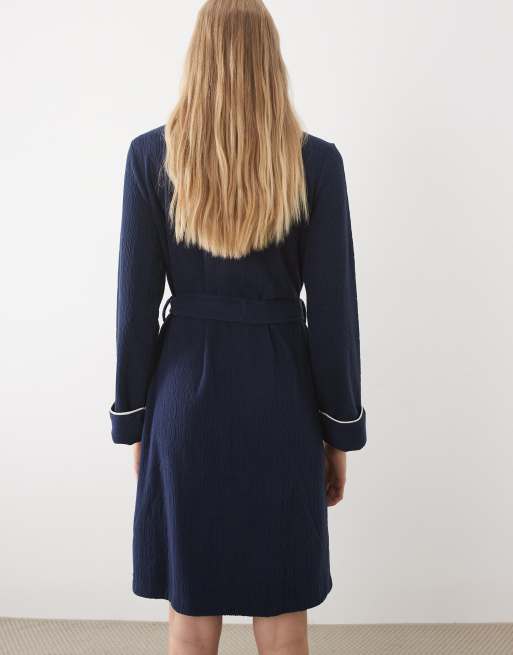 Ralph Lauren Long sleeve short fleece robe in navy, 4 of 4