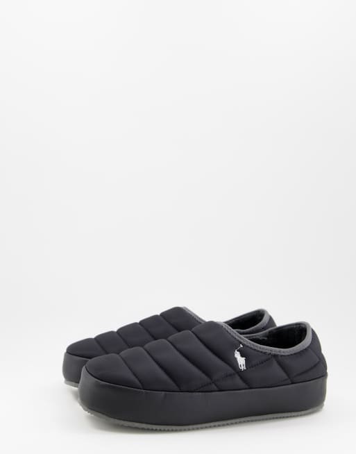 Ralph Lauren – Maxon – Gesteppte Hausschuhe in Schwarz mit harter Sohle
