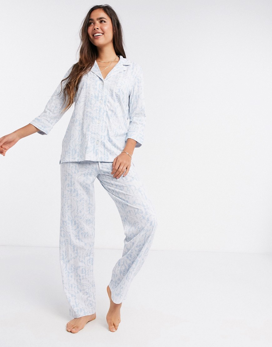 Ralph Lauren - Pyjamaset met inkeping in de hals in lichtblauw