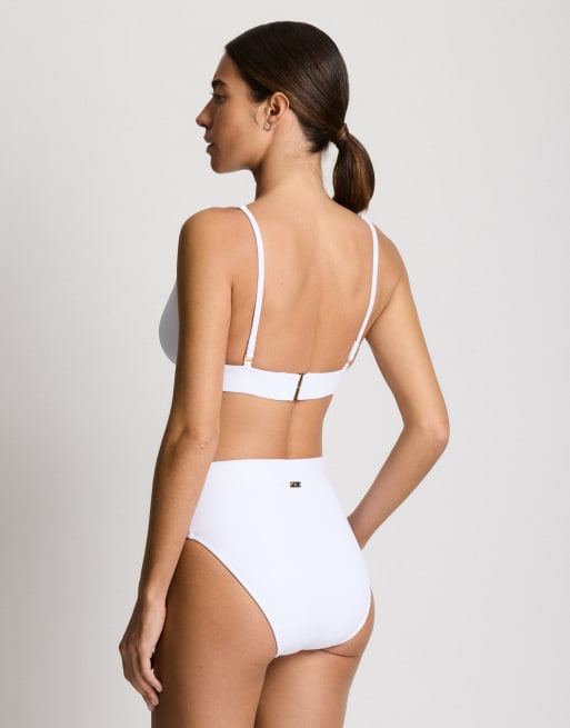 Ralph Lauren Ribbed banded high waist bikini bottom in white, 3 of 4