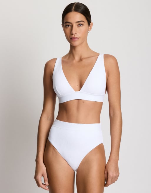 Ralph Lauren Ribbed banded high waist bikini bottom in white, 4 of 4