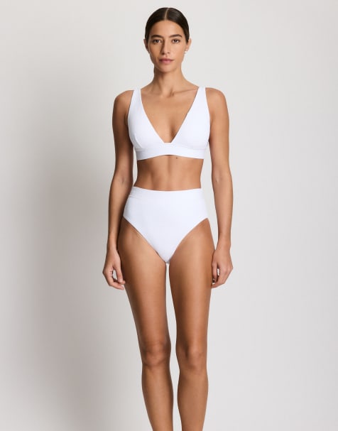 Ralph Lauren Ribbed banded tall plunge bikini top in white - view 1