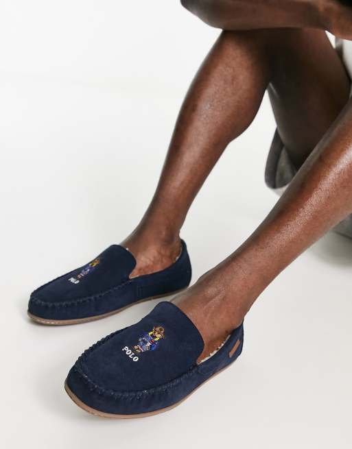 Ralph Lauren ski bear slippers in navy | ASOS