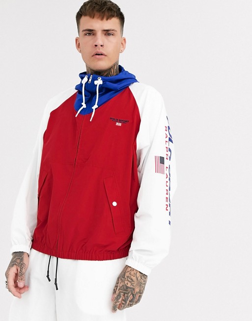 Ralph Lauren Sport Capsule hooded raglan sleeve unlined nylon jacket in red/white/blue