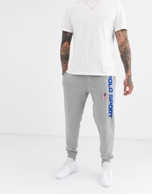 Ralph Lauren Sport Capsule side logo cuffed joggers in grey marl