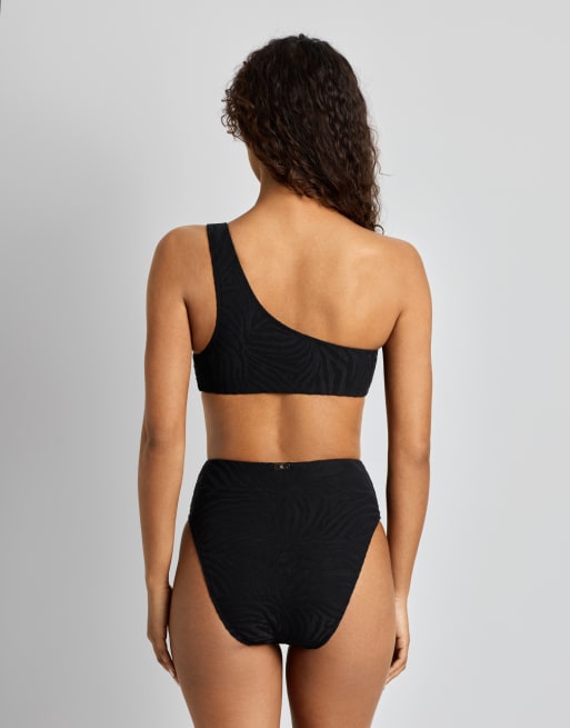 Ralph Lauren Zebra jacquard high waist bikini bottom in black, 2 of 4