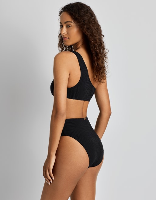 Ralph Lauren Zebra jacquard high waist bikini bottom in black, 3 of 4