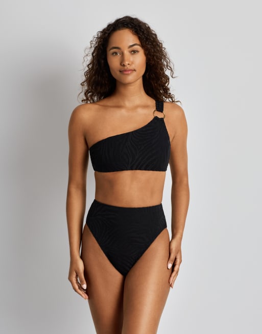 Ralph Lauren Zebra jacquard high waist bikini bottom in black, 4 of 4