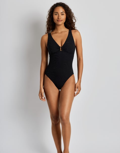 Ralph Lauren Zebra jacquard ring front swimsuit in black - view 1