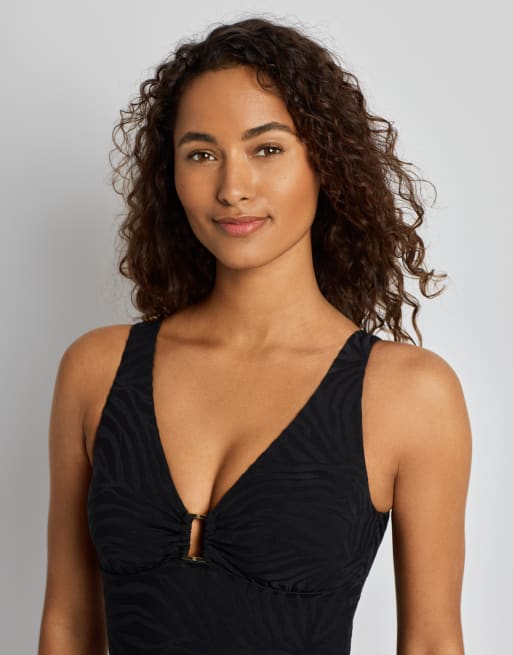 Ralph Lauren Zebra jacquard ring front swimsuit in black, 4 of 5