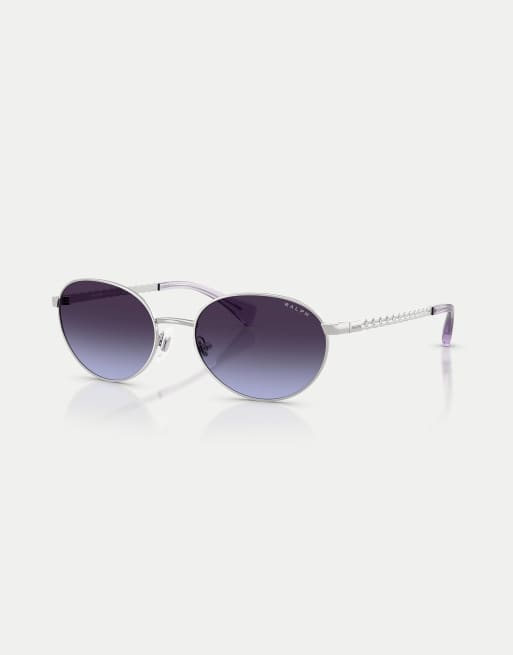 Ralph occhiali da sole ovali con lenti blu in argento lucido, 3 di 4