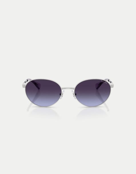 Ralph Oval sunglasses with blue lens in shiny silver - view 1