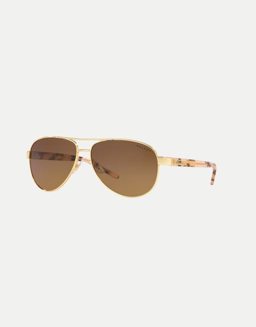 Ralph Pilot Polarised Sunglasses in Gold with Yellow lens ASOS