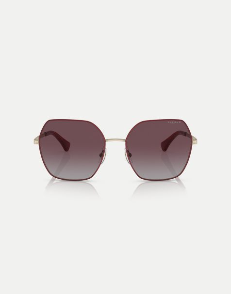 Ralph Ra4138 square polarised sunglasses with violet lens in bordeaux - view 1