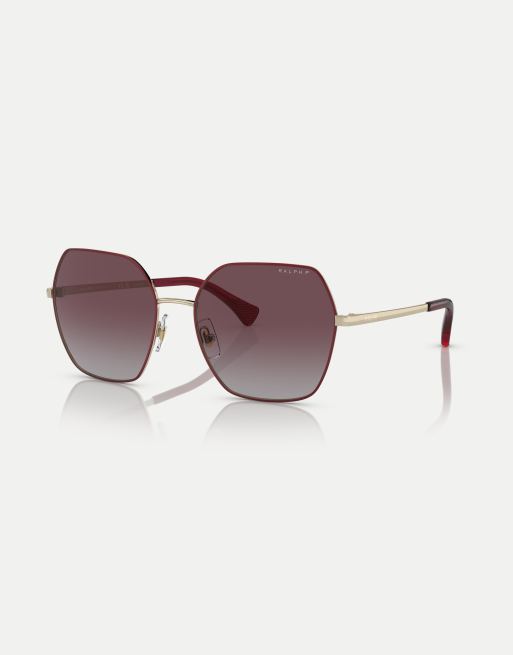 Ralph Ra4138 square polarised sunglasses with violet lens in bordeaux, 3 of 4