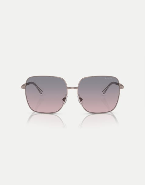 Ralph Ra4142 square sunglasses with brown lens in shiny rose gold - view 1