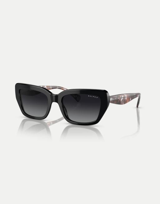 Ralph Ra5292 rectangle polarised sunglasses with grey lens in shiny black, 3 of 4