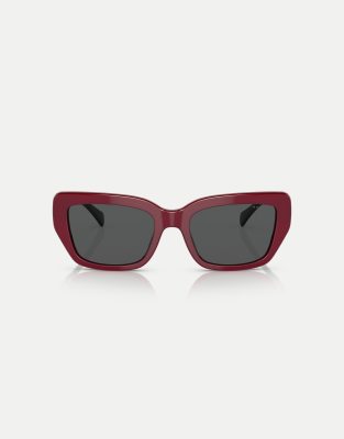 Ralph Ra5292 rectangle sunglasses with grey lens in shiny opal red