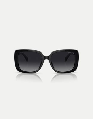 Ralph Ra5298u rectangle polarised sunglasses with grey lens in shiny black