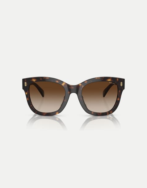 Ralph Ra5301u oval sunglasses with brown lens in shiny dark havana - view 1