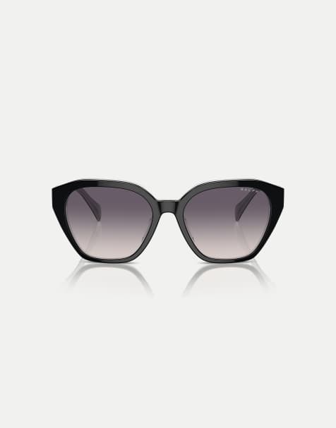 Ralph Ra5315u cat eye sunglasses with pink lens in shiny black on opal grey - view 1