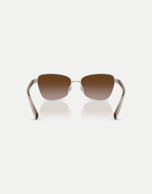 Ralph Sonnenbrille mit unregelmäßiger Form, braunen Gläsern und glänzendem Silber, 2 von 4