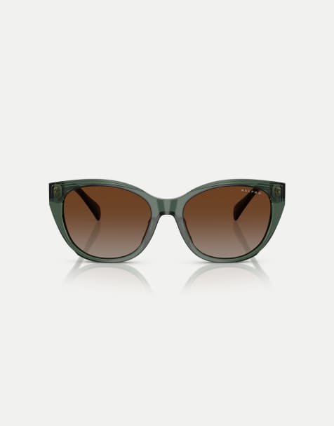 Ralph Square polarised sunglasses with brown lens in shiny transparent green - view 1