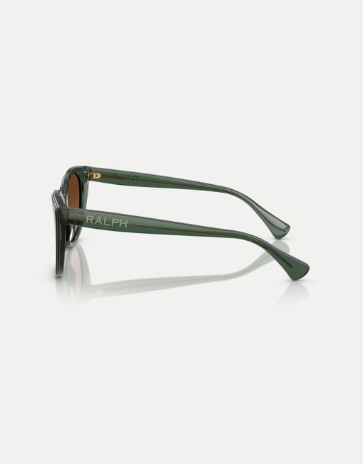 Ralph Square polarised sunglasses with brown lens in shiny transparent green, 4 of 4