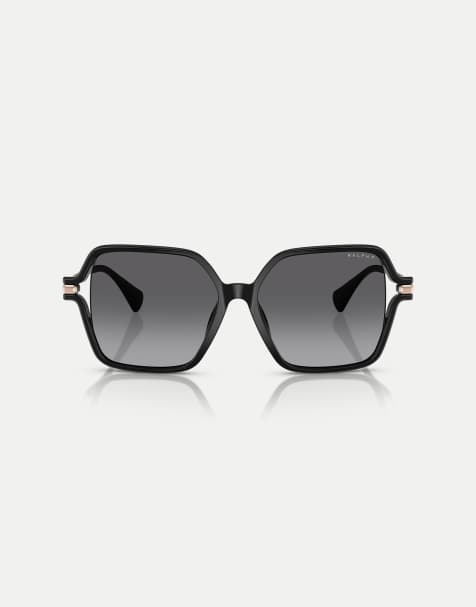Ralph Square polarised sunglasses with grey lens in shiny black - view 1