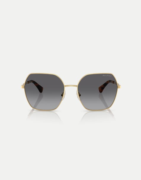 Ralph Square polarised sunglasses with grey lens in shiny gold - view 1