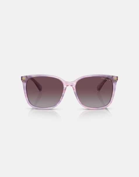 Ralph Vvcv eckige polarisierte Sonnenbrille mit violettem Glas in gestreiftem Lila - view 1