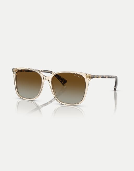 Ralph Vvcv occhiali da sole quadrati polarizzati con lenti marroni in marrone trasparente lucido, 3 di 4