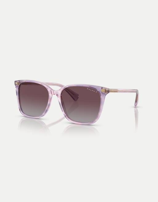 Ralph Vvcv square polarised sunglasses with violet lens in striped purple, 3 of 4