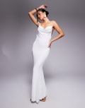 [Rare] Rare London all over hotfix cowl neck fishtail maxi dress in white 4 WHITE