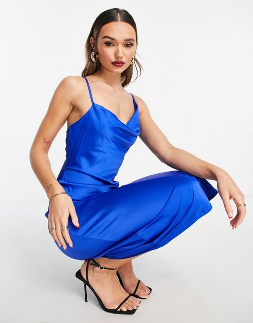 Womens Asymmetric Slip Dress Blue  Rare London Dresses < Vilella