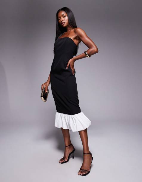 Rare London bandeau contrast bubble hem maxi dress in black - view 1