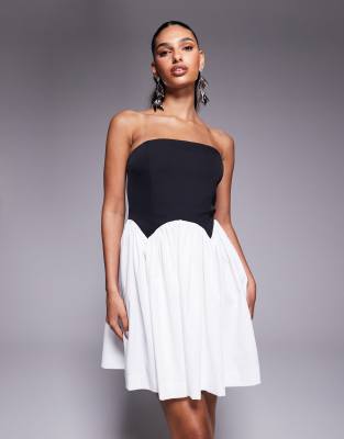 Rare London Bandeau Contrast Corset Scallop Detail Mini Dress