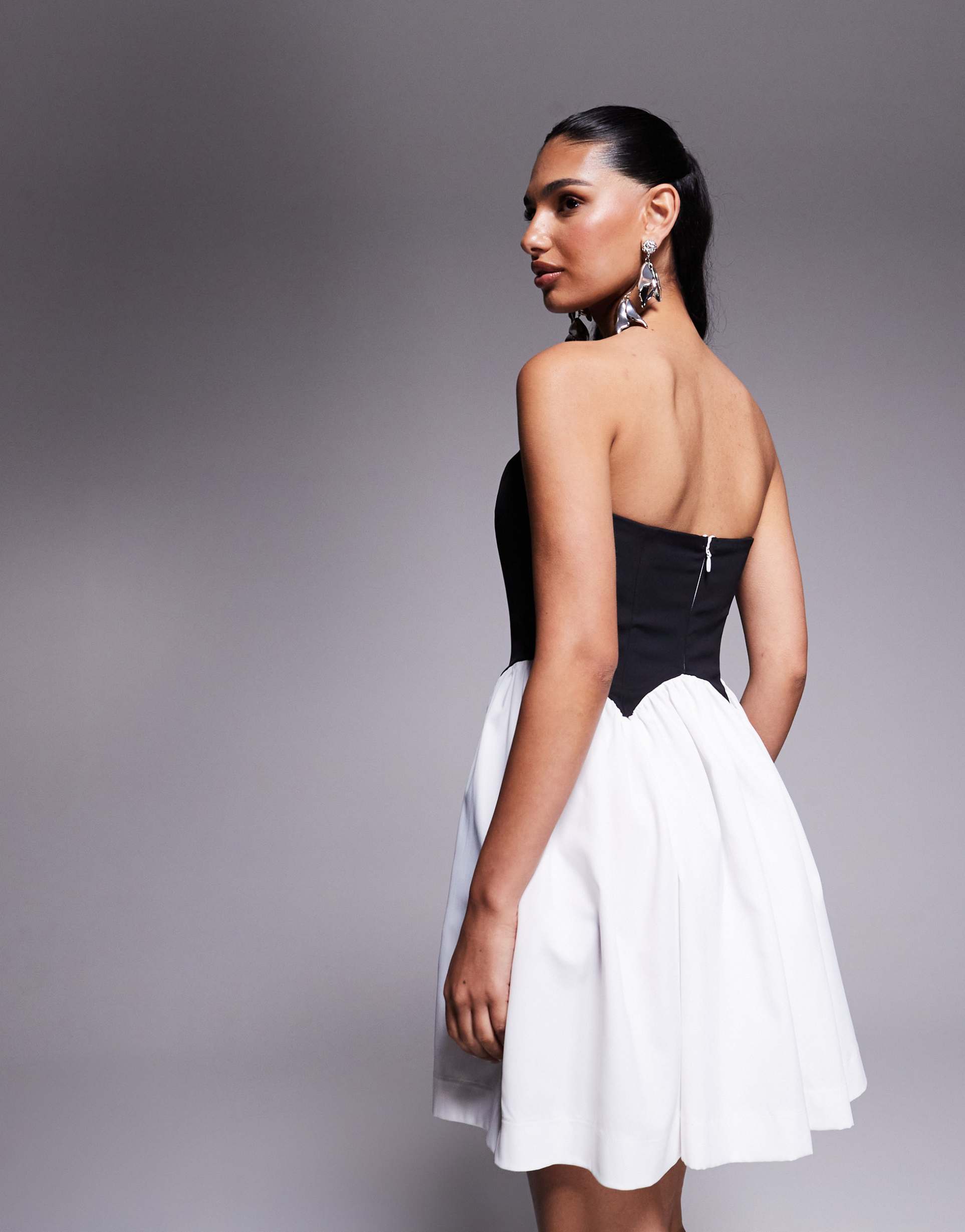 rare london bandeau contrast corset scallop detail mini dress in black and white
