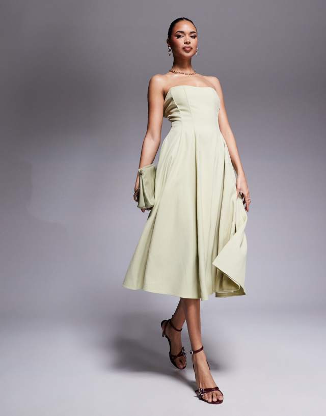 rare london backless cup midi dress bandeau corset full skirt in olive wedding dress satin mermaid St Agni Halter Wrap Size:22W-24W