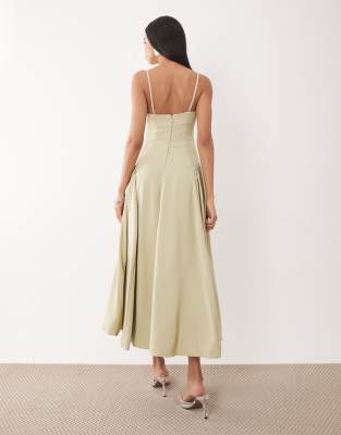 Rare London bandeau hip gather detail midi dress in olive | ASOS