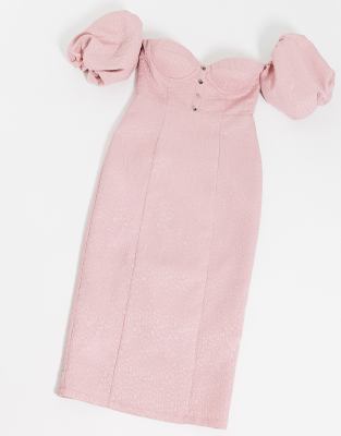 pink bardot midi dress