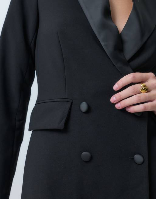 Rare London blazer-minikjole med satin-revers og dobbeltradet lukning i sort, 2 af 5